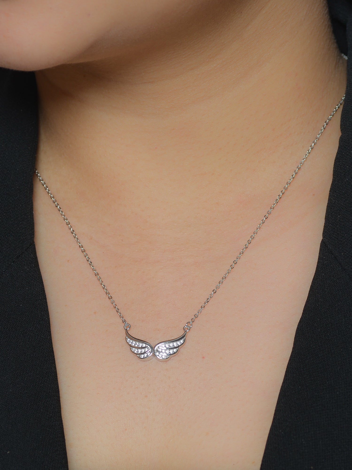 SILVER ANGEL WINGS NECKLACE IN AMERICAN DIAMOND AT ORNATE JEWELS-3