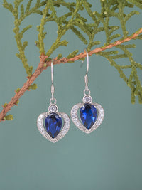 Heart Shaped Blue Sapphire 925 Silver Dangle Earrings For Women