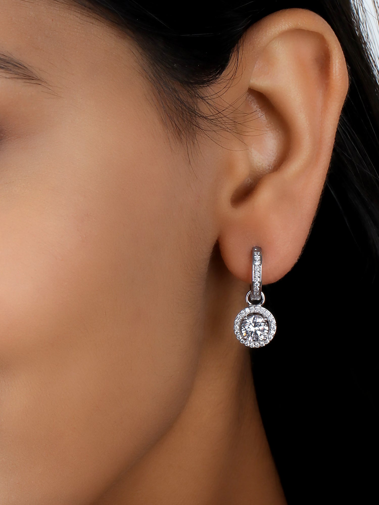 AMERICAN DIAMOND PEAR DROP 925 SILVER EARRINGS FOR WOMEN