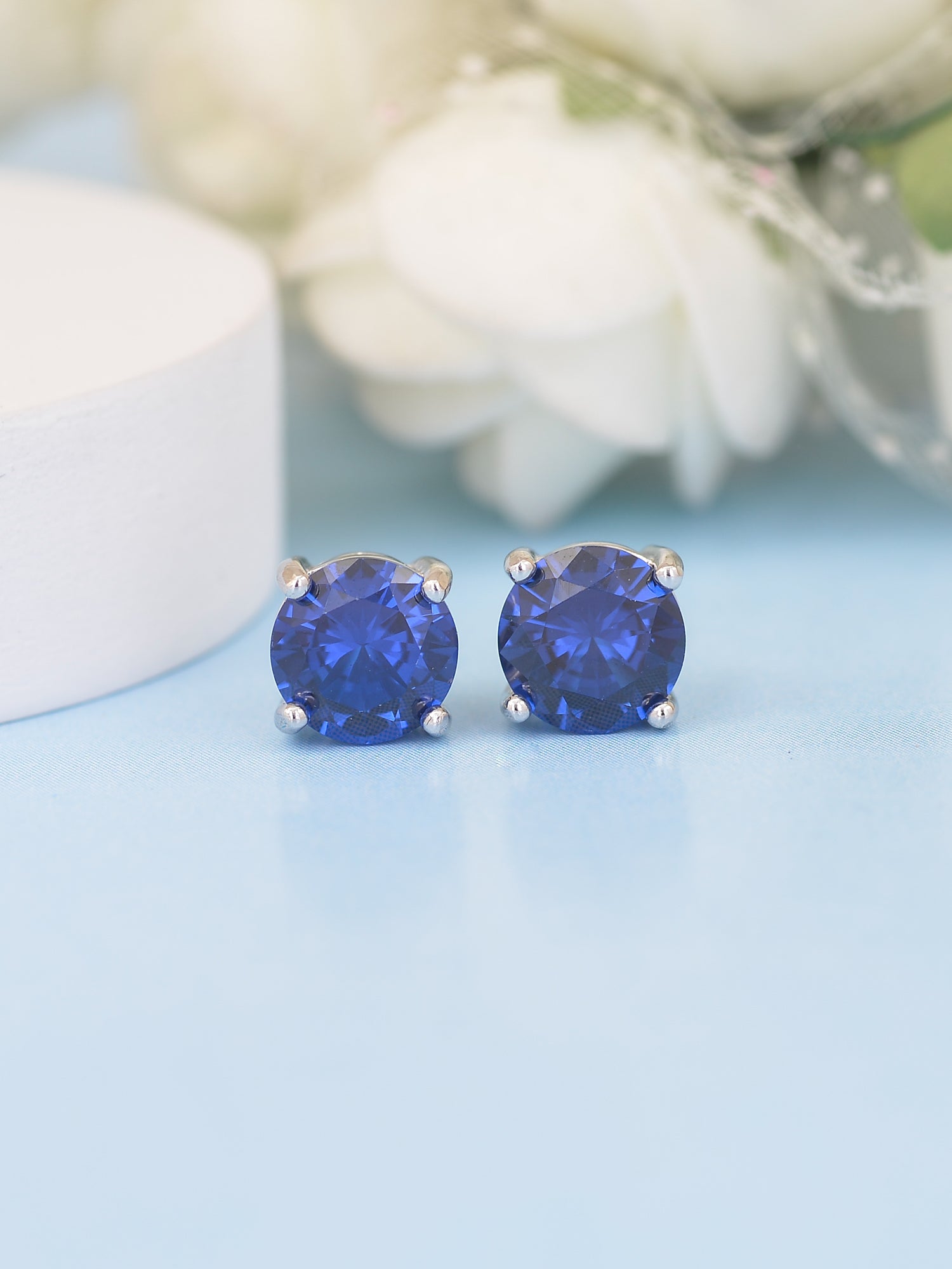 BLUE SAPPHIRE DAILY WEAR SOLITAIRE STUDS IN STERLING SILVER-1