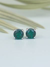 Green Emerald Daily Wear Solitaire Studs In Sterling Silver