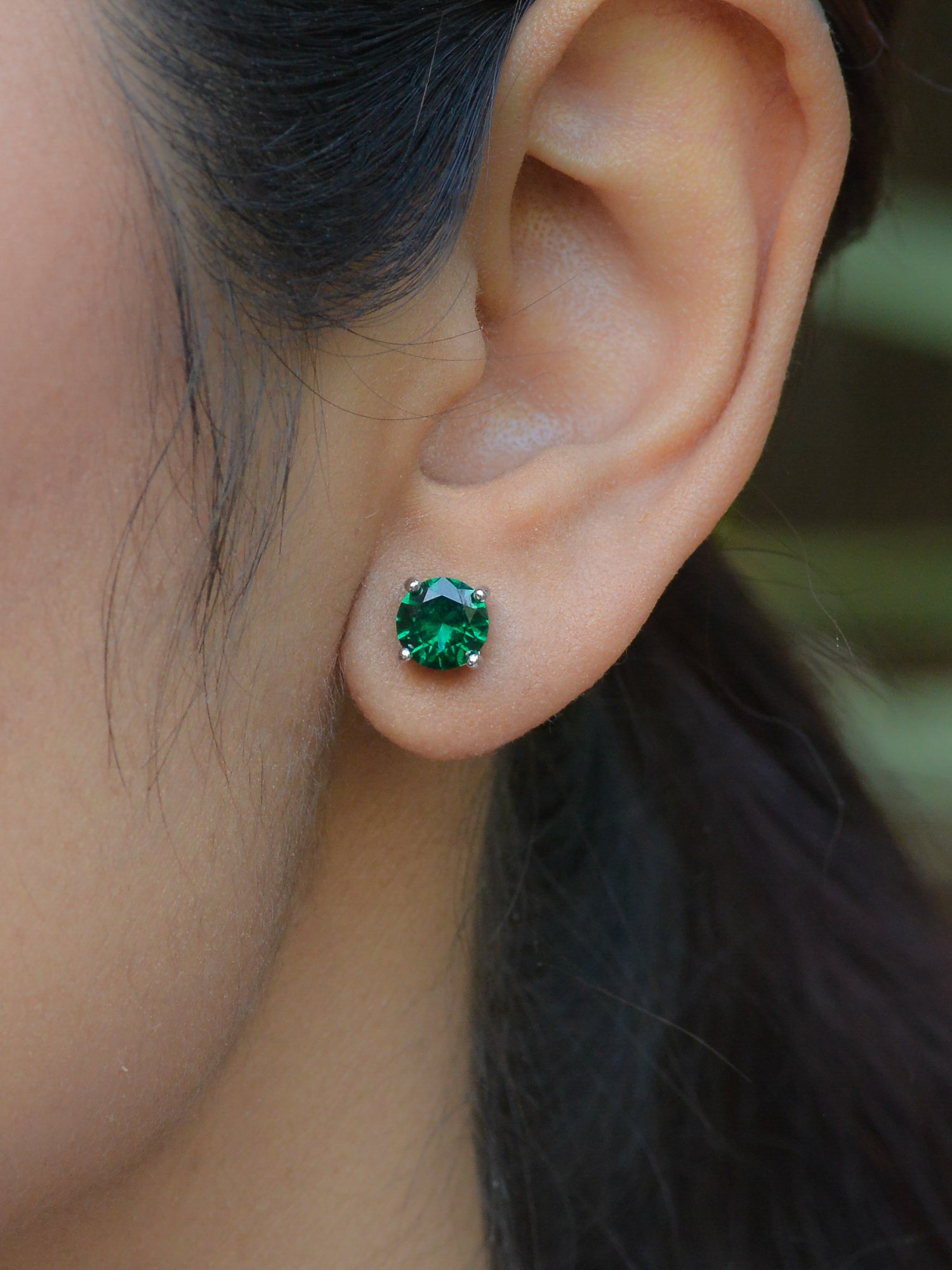 GREEN EMERALD DAILY WEAR SOLITAIRE STUDS IN STERLING SILVER-2