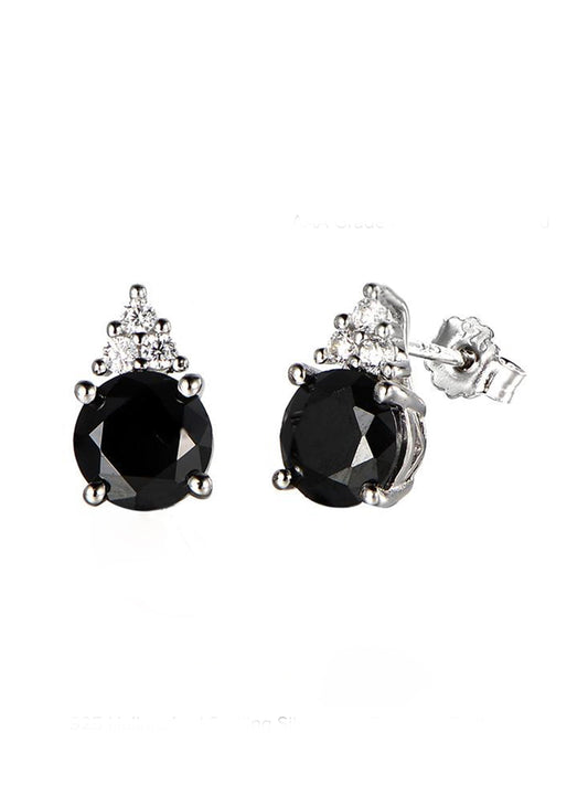 BLACK SOLITAIRE STUDS IN 925 STERLING SILVER-2