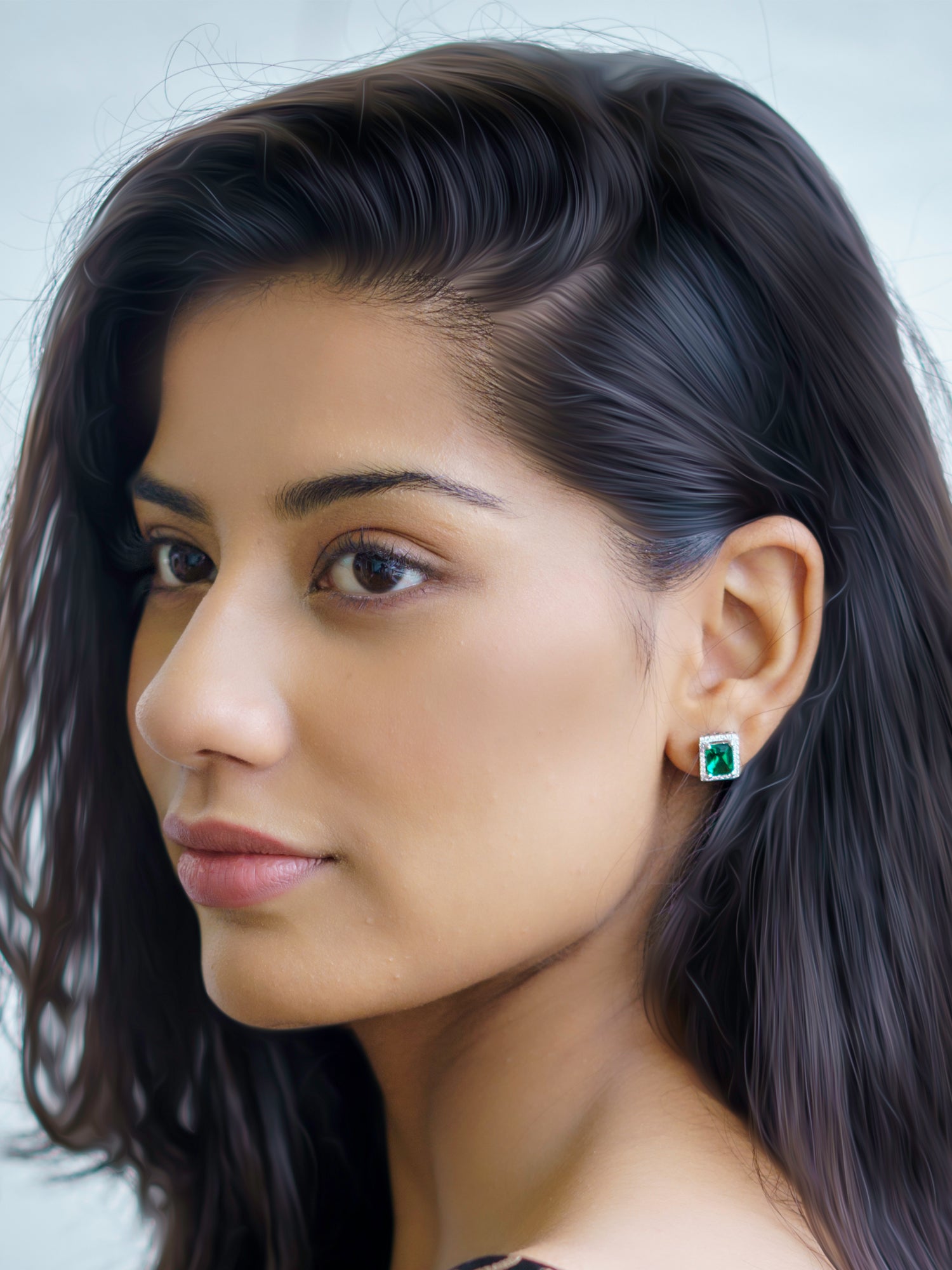 925 Pure Silver Emerald Stud Earrings For Women
