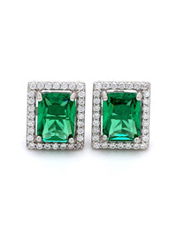 925 Pure Silver Emerald Stud Earrings For Women