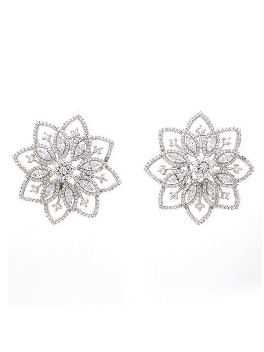 SHELLY FLORAL STUD SILVER EARRINGS