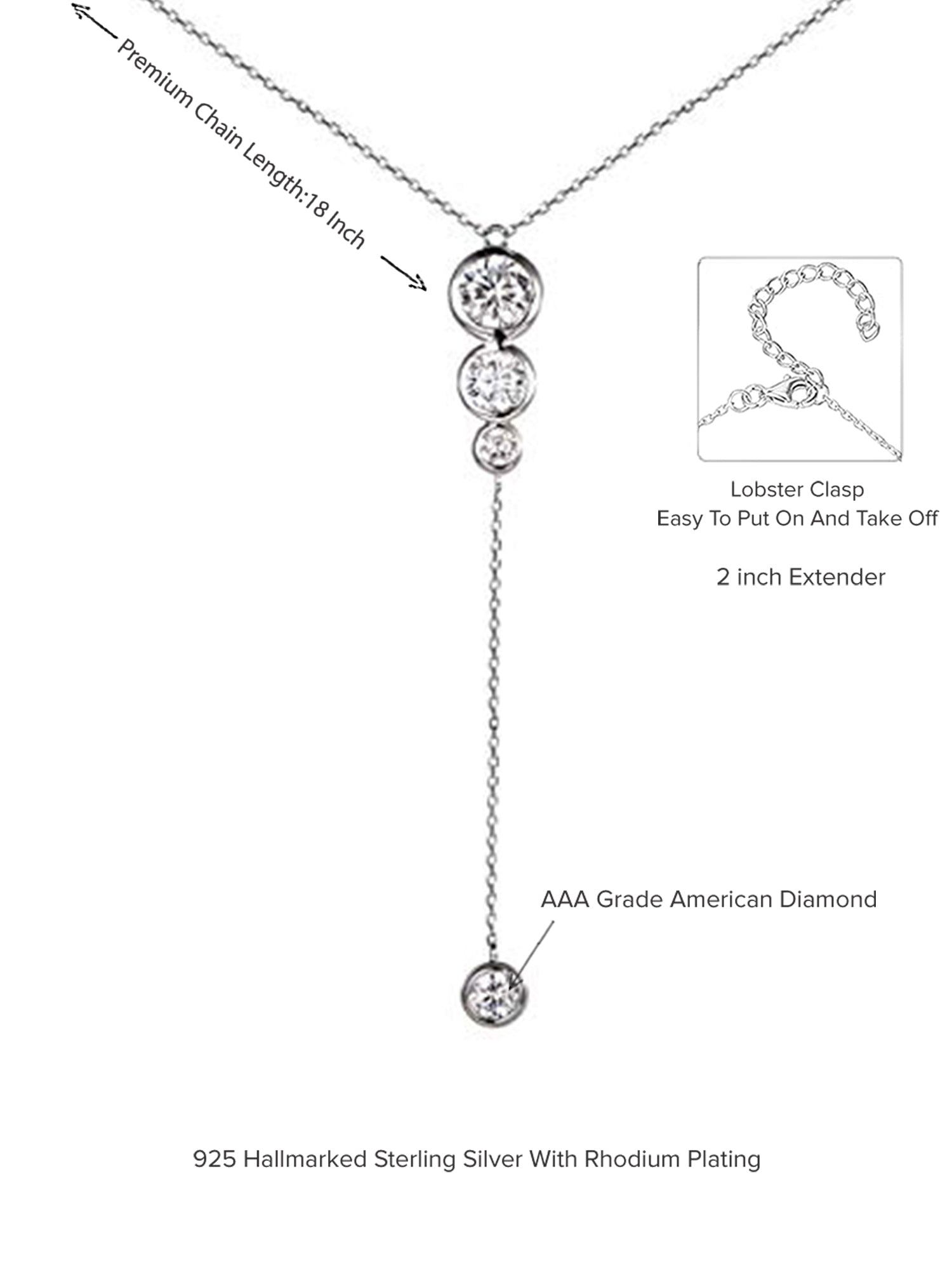 AMERICAN DIAMOND Y SHAPE NECKLACE IN PURE SILVER-6