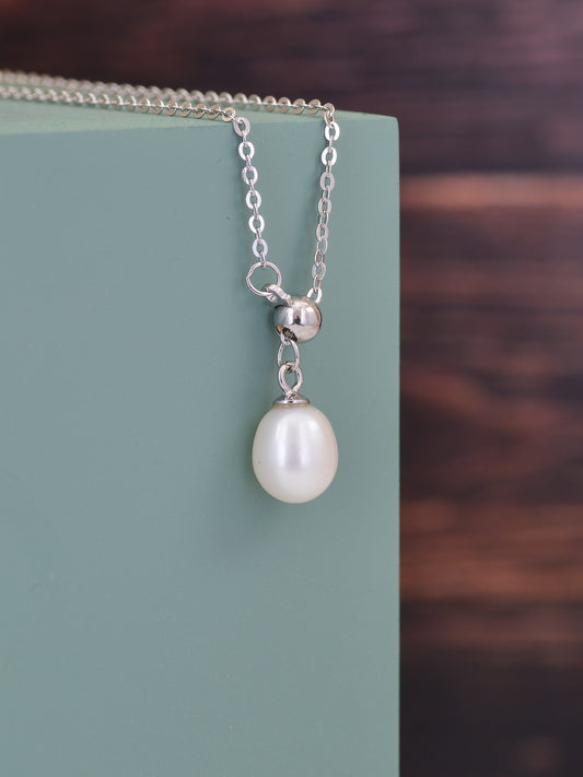PEARL DROP STERLING SILVER 18 INCHES LARIAT NECKLACE-1