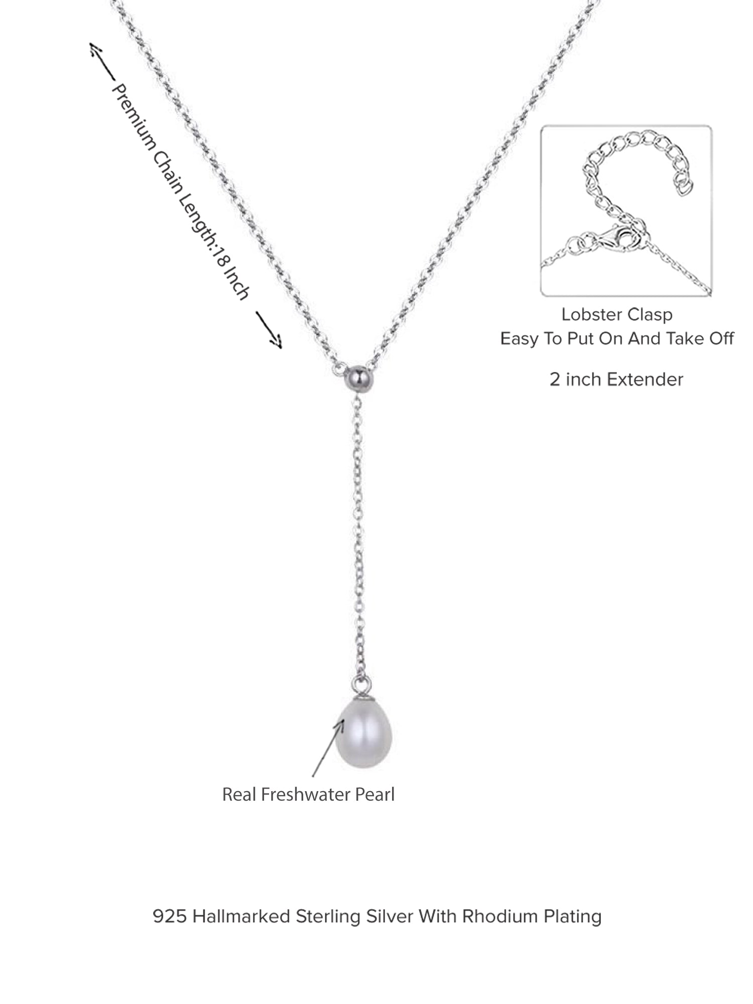 PEARL DROP STERLING SILVER 18 INCHES LARIAT NECKLACE-6