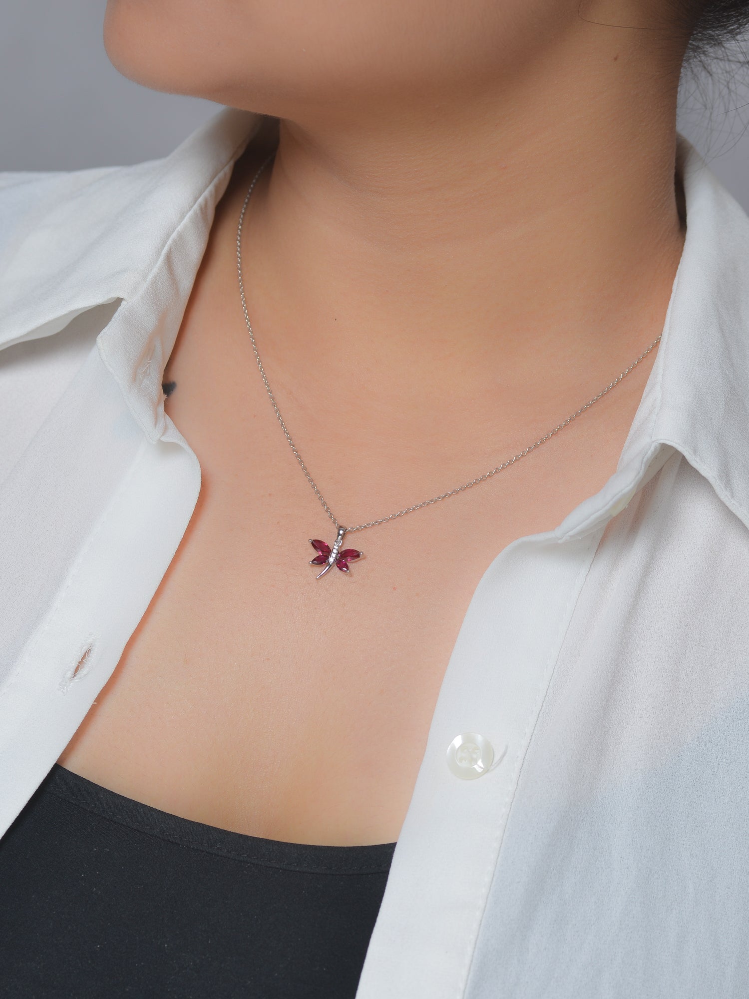 PURE SILVER RED RUBY BUTTERFLY PENDANT
