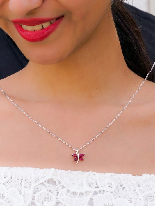 Pure Silver Red Ruby Butterfly Pendant