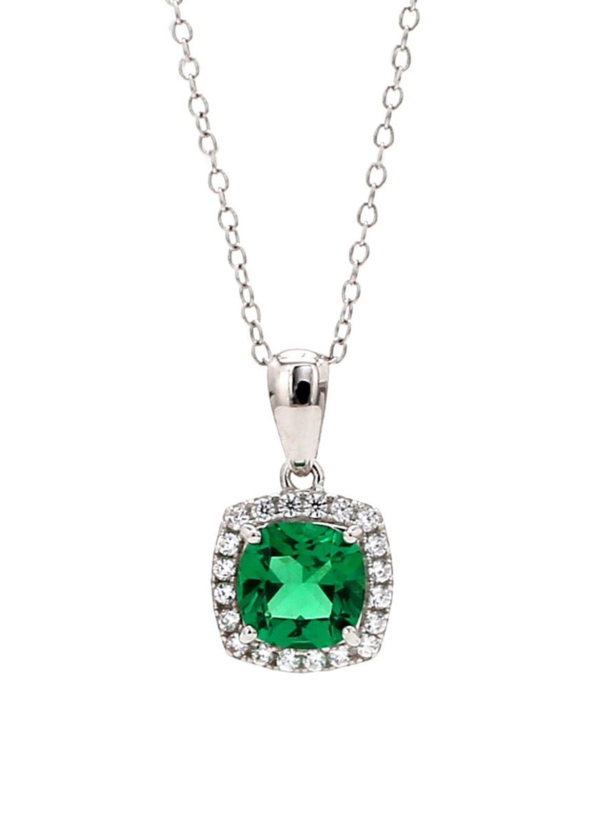 CUSHION CUT EMERALD PENDANT WITH 925 SILVER CHAIN