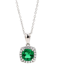 Cushion Cut Emerald Pendant With 925 Silver Chain