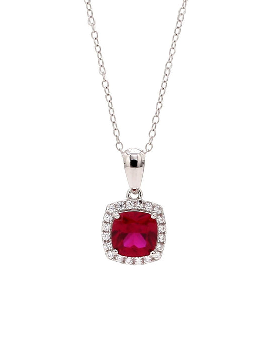 CUSHION CUT RED RUBY PENDANT WITH 925 SILVER CHAIN-1