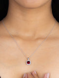 CUSHION CUT RED RUBY PENDANT WITH 925 SILVER CHAIN-2