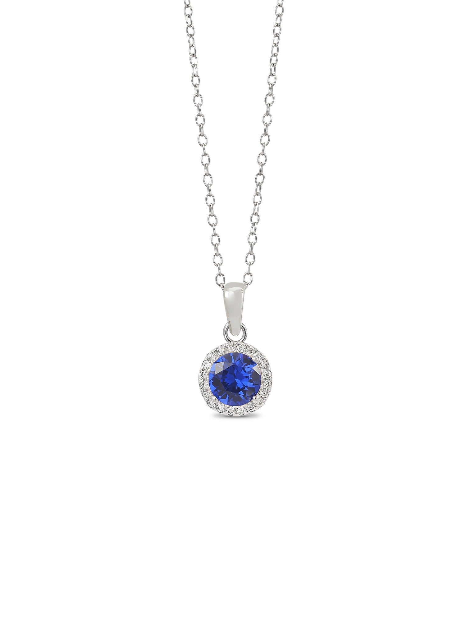 STERLING SILVER BLUE SAPPHIRE HALO NECKLACE WITH CHAIN-3