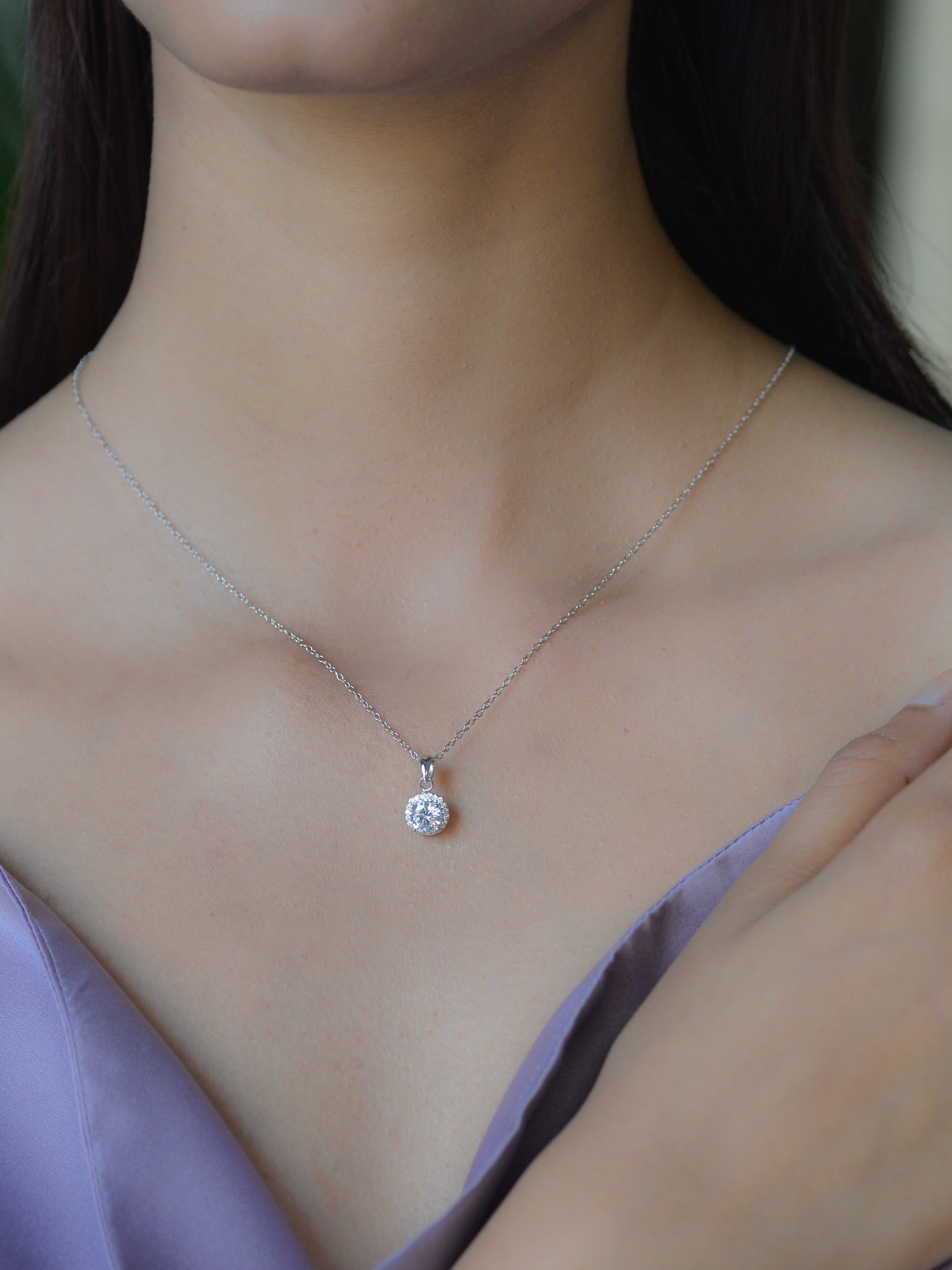 STERLING SILVER AMERICAN DIAMOND HALO PENDANT WITH CHAIN-2