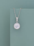 STERLING SILVER AMERICAN DIAMOND HALO PENDANT WITH CHAIN-1