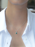 STERLING SILVER GREEN EMERALD HALO NECKLACE WITH CHAIN-2