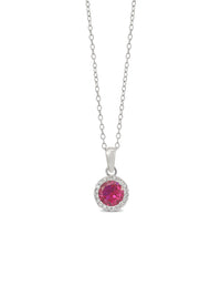 STERLING SILVER RED RUBY HALO NECKLACE WITH CHAIN