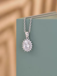 Sterling Silver 1.5 Carat American Diamond Halo Oval Necklace