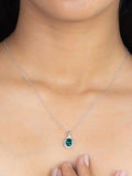 STERLING SILVER GREEN EMERALD HALO OVAL PENDANT-3