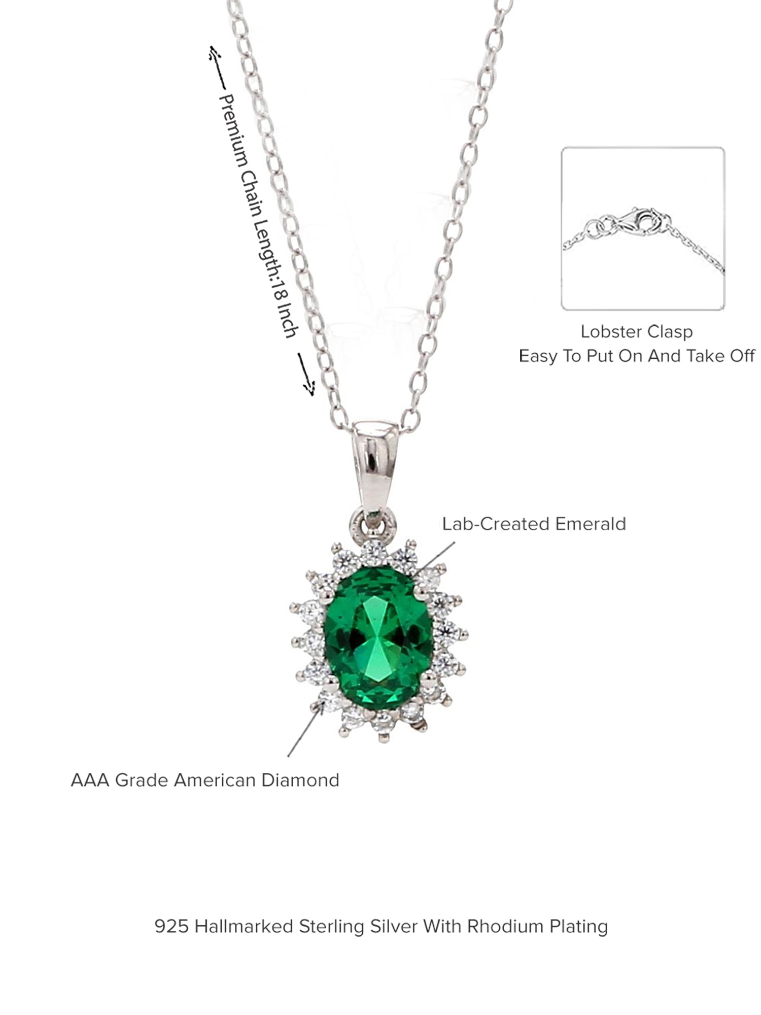 STERLING SILVER GREEN EMERALD HALO OVAL PENDANT-6