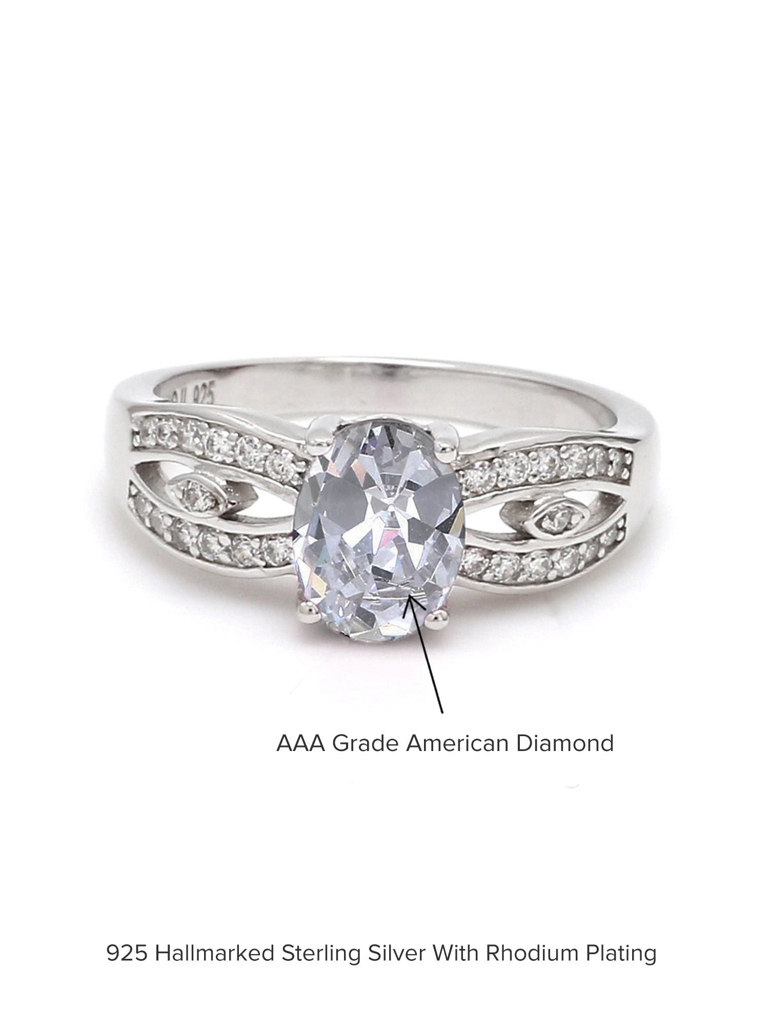 ORNATE JEWELS AMERICAN DIAMOND OVAL SOLITAIRE RING IN SILVER-5