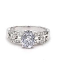 Ornate Jewels American Diamond Oval Solitaire Ring In Silver