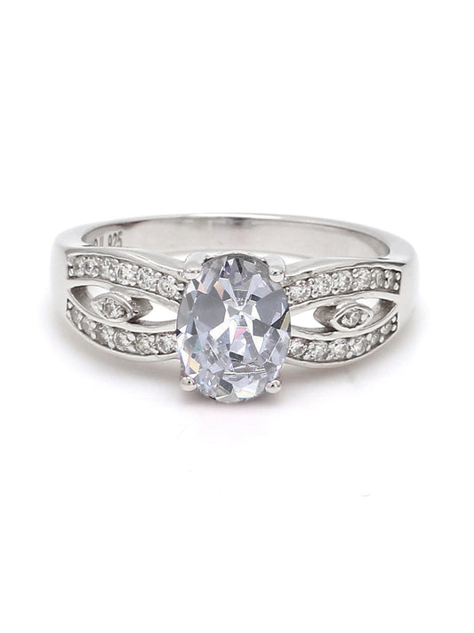 ORNATE JEWELS AMERICAN DIAMOND OVAL SOLITAIRE RING IN SILVER-1