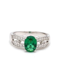 ORNATE EMERALD PROMISE RING IN SILVER