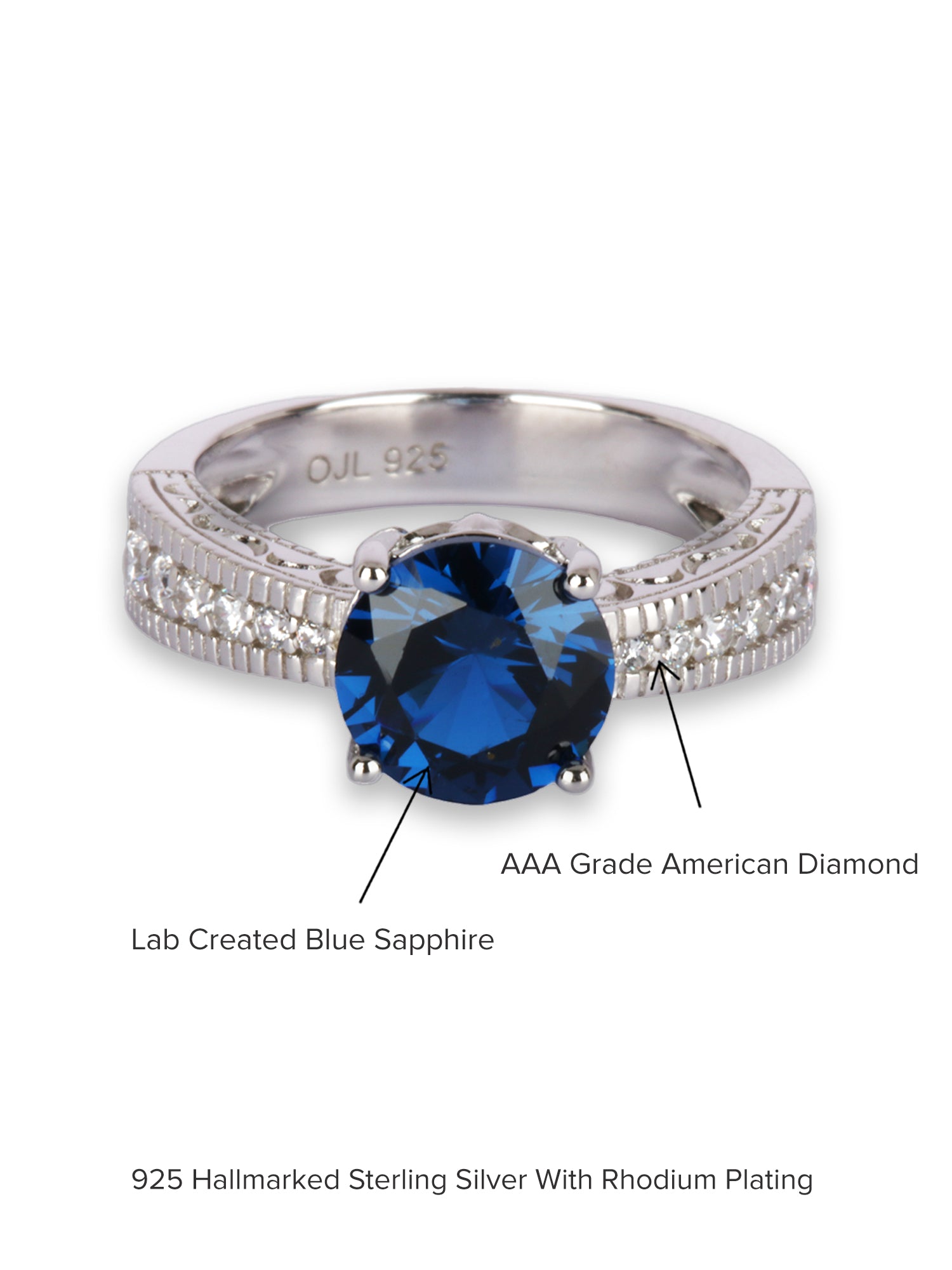 ORNATE JEWELS BLUE SAPPHIRE SILVER SOLITAIRE RING FOR WOMEN-6