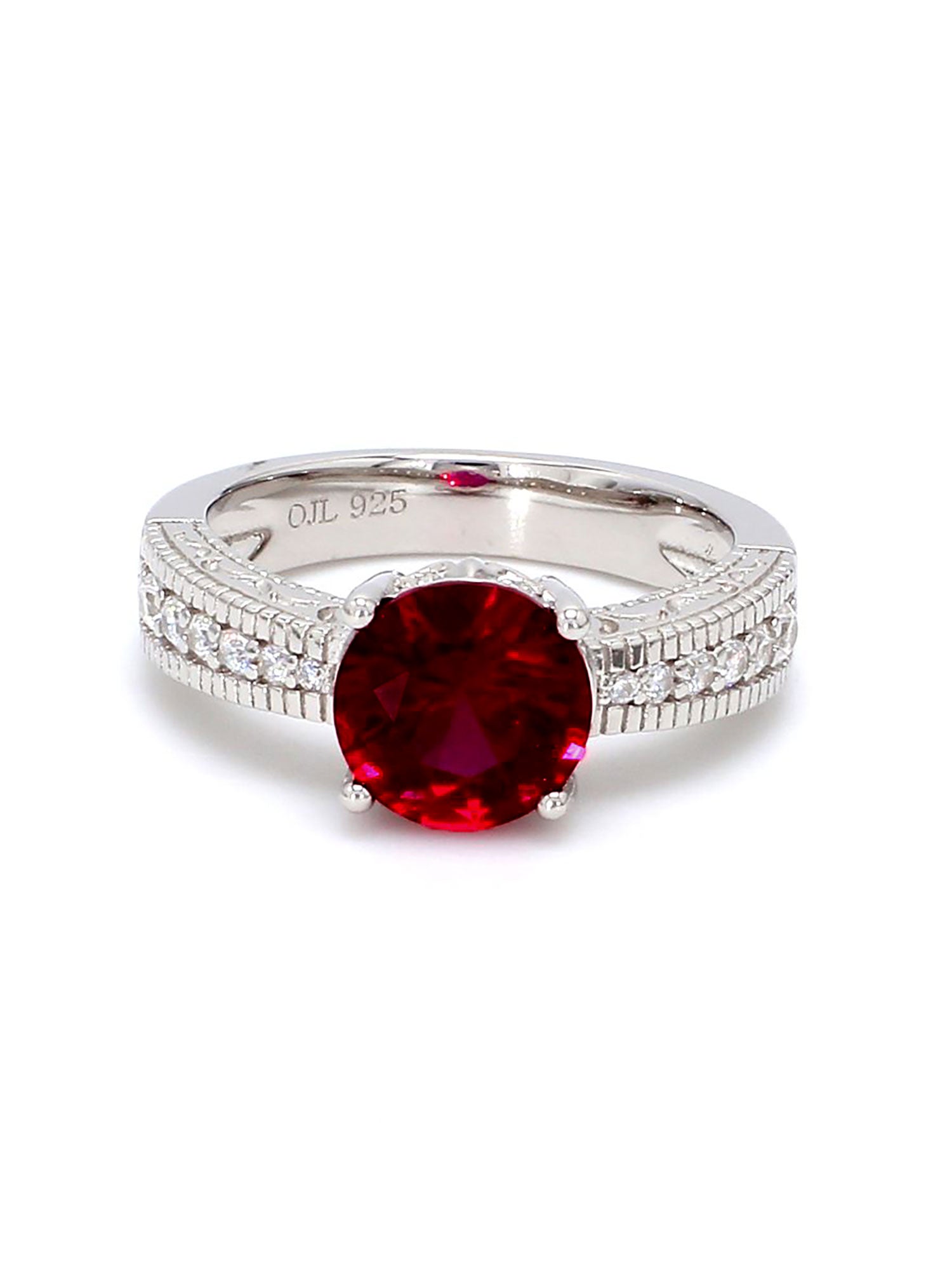 ORNATE JEWELS RED RUBY SILVER SOLITAIRE RING FOR WOMEN-1