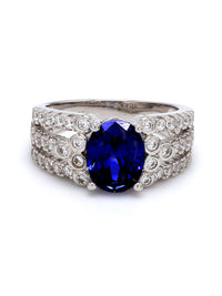 2.5 Carat Oval Sapphire Solitaire Cluster Ring