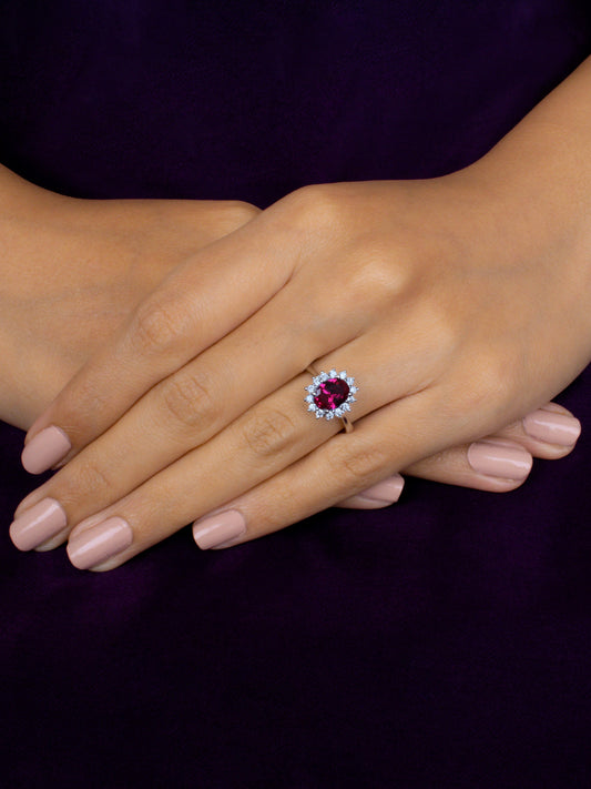 OVAL RED RUBY SILVER RING