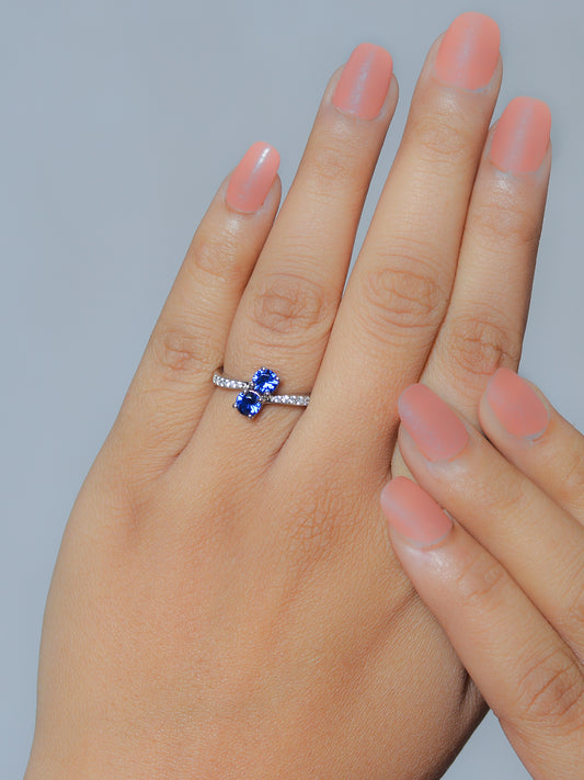 DOUBLE SOLITAIRE SAPPHIRE SILVER RING-2