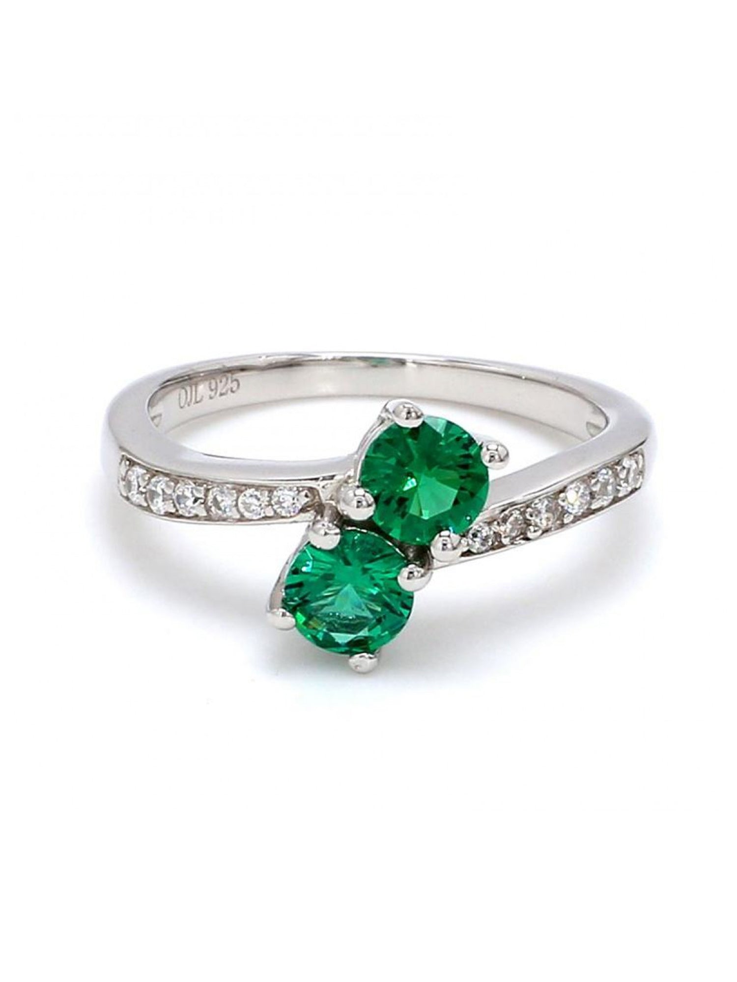 DOUBLE SOLITAIRE EMERALD SILVER RING-1