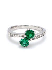 DOUBLE SOLITAIRE EMERALD SILVER RING