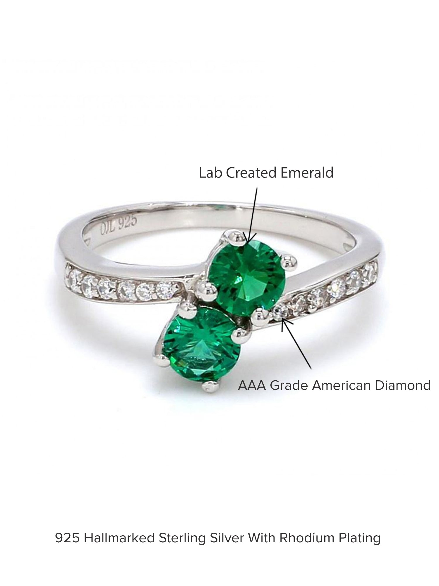DOUBLE SOLITAIRE EMERALD SILVER RING-3