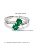 DOUBLE SOLITAIRE EMERALD SILVER RING-3