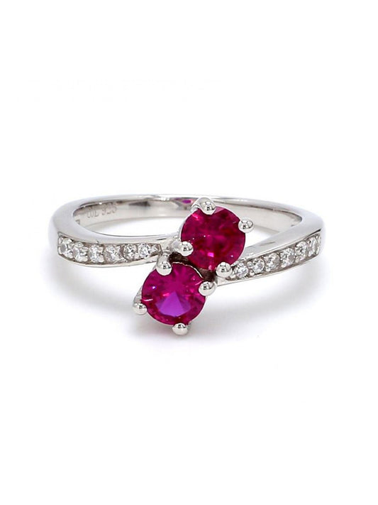 DOUBLE SOLITAIRE RUBY SILVER RING-1