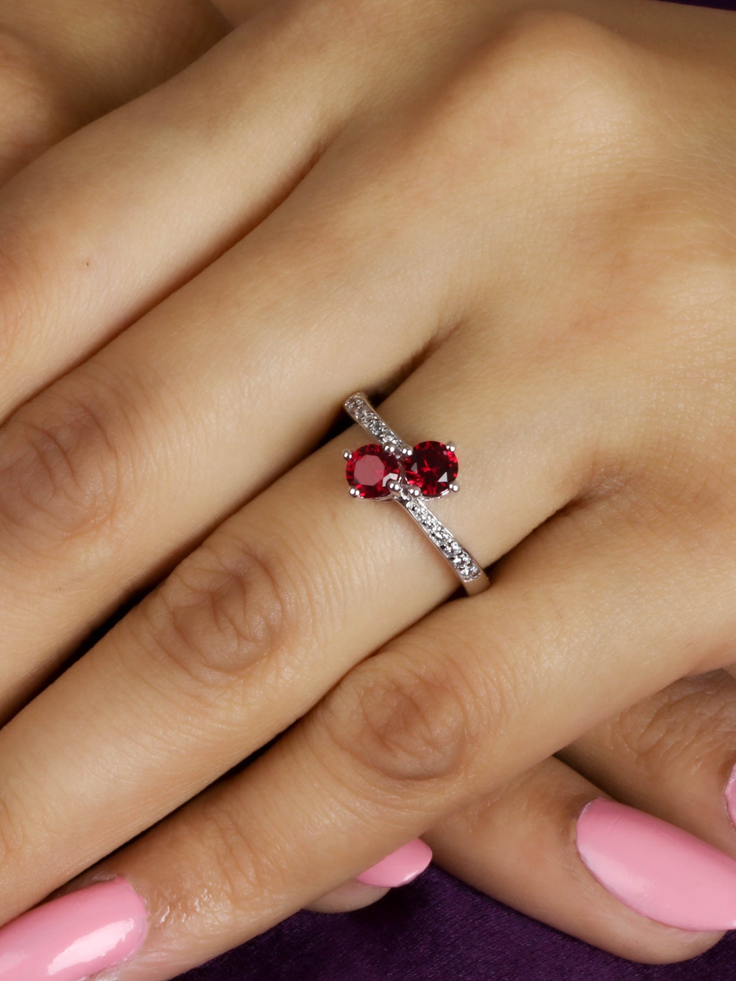 DOUBLE SOLITAIRE RUBY SILVER RING-2