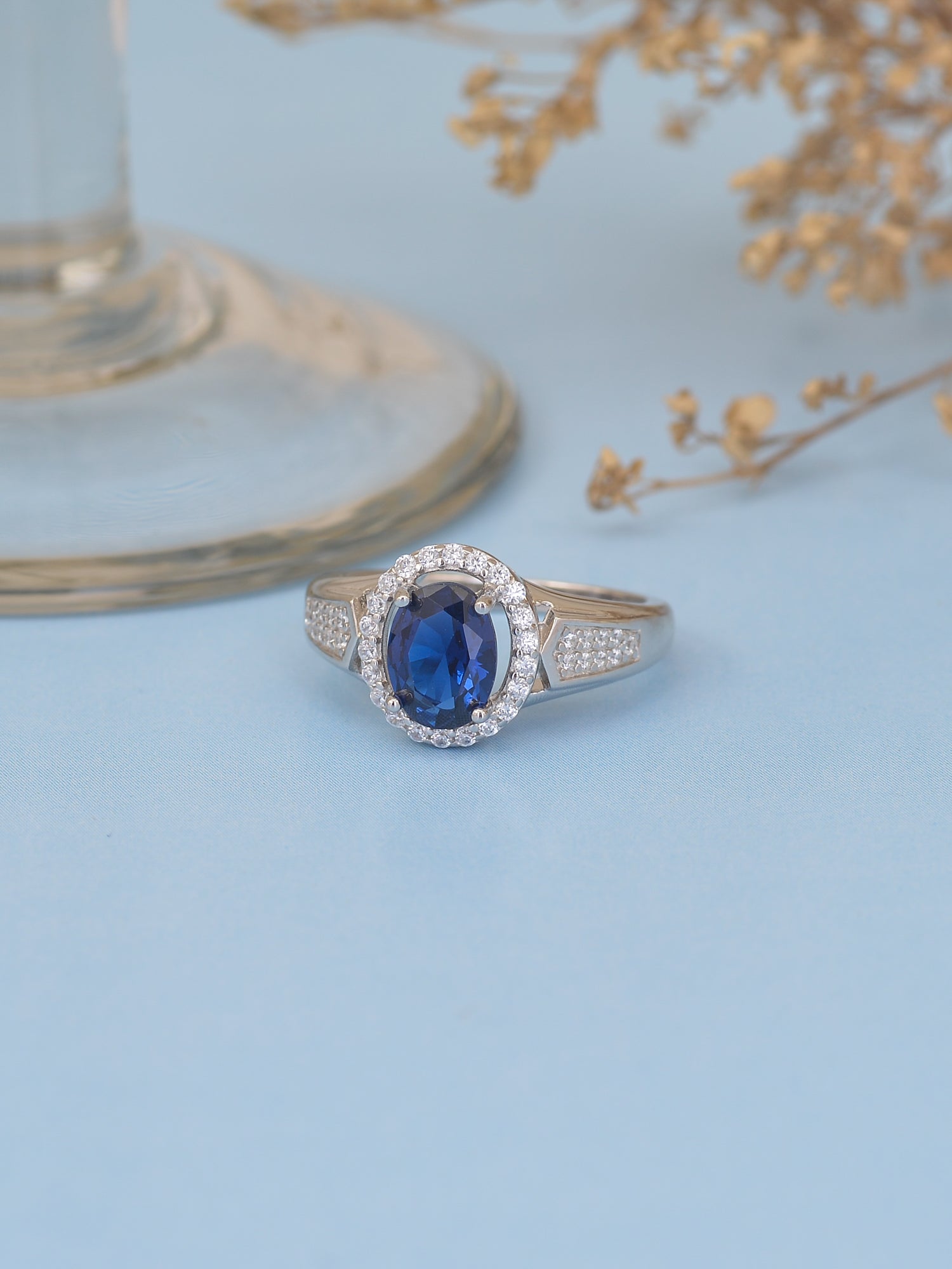 BLUE SAPPHIRE HALO 925 SILVER RING