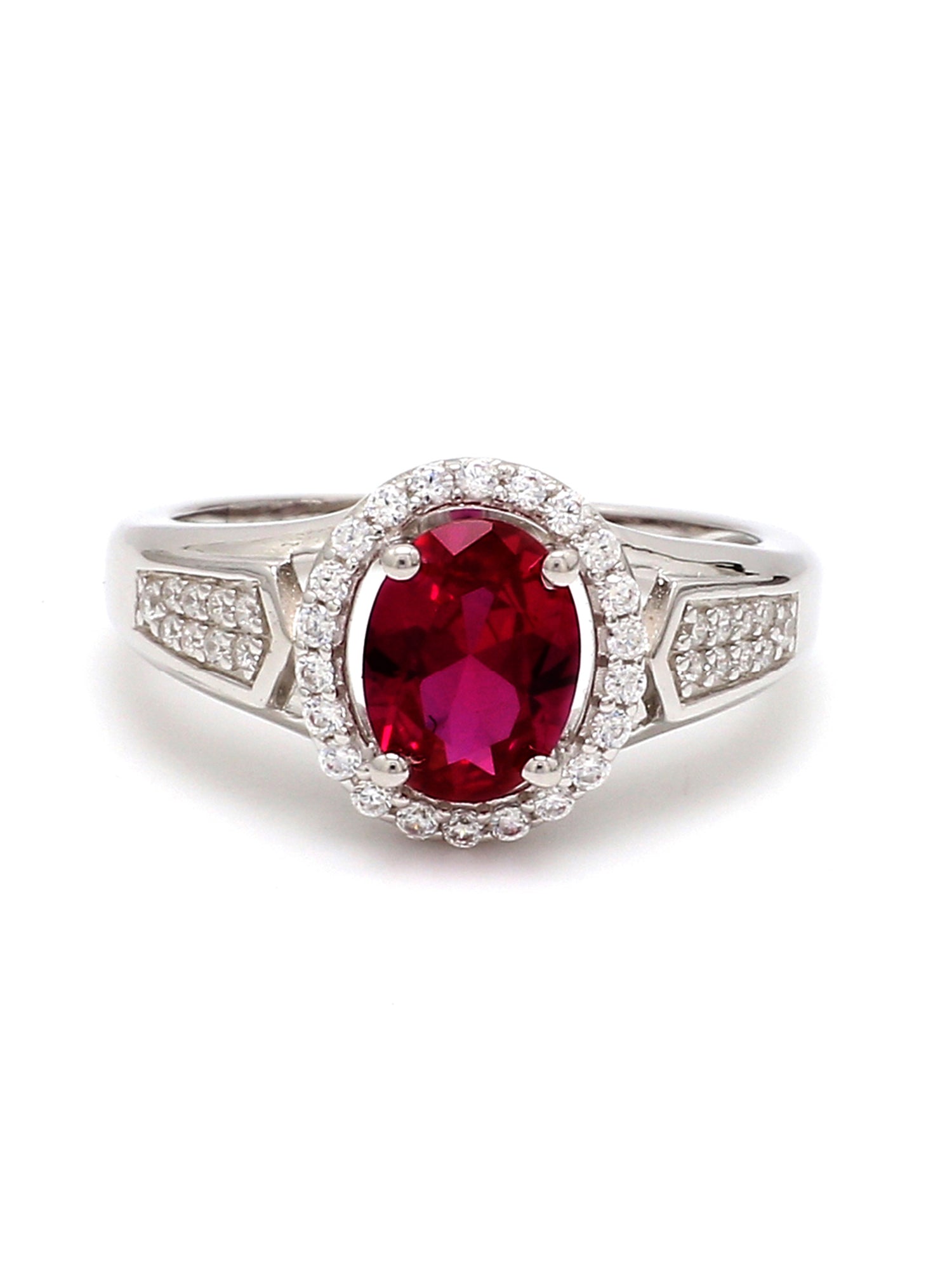RED RUBY HALO SILVER RING