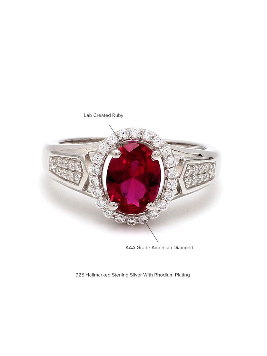 RED RUBY HALO SILVER RING