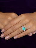 EMERALD GREEN SILVER RING WITH AMERICAN DIAMOND-1