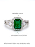 EMERALD GREEN SILVER RING WITH AMERICAN DIAMOND-3