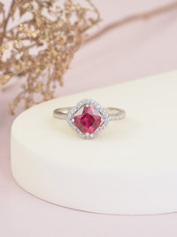 1.5 Carat Ruby Red Flower Halo Ring For Women