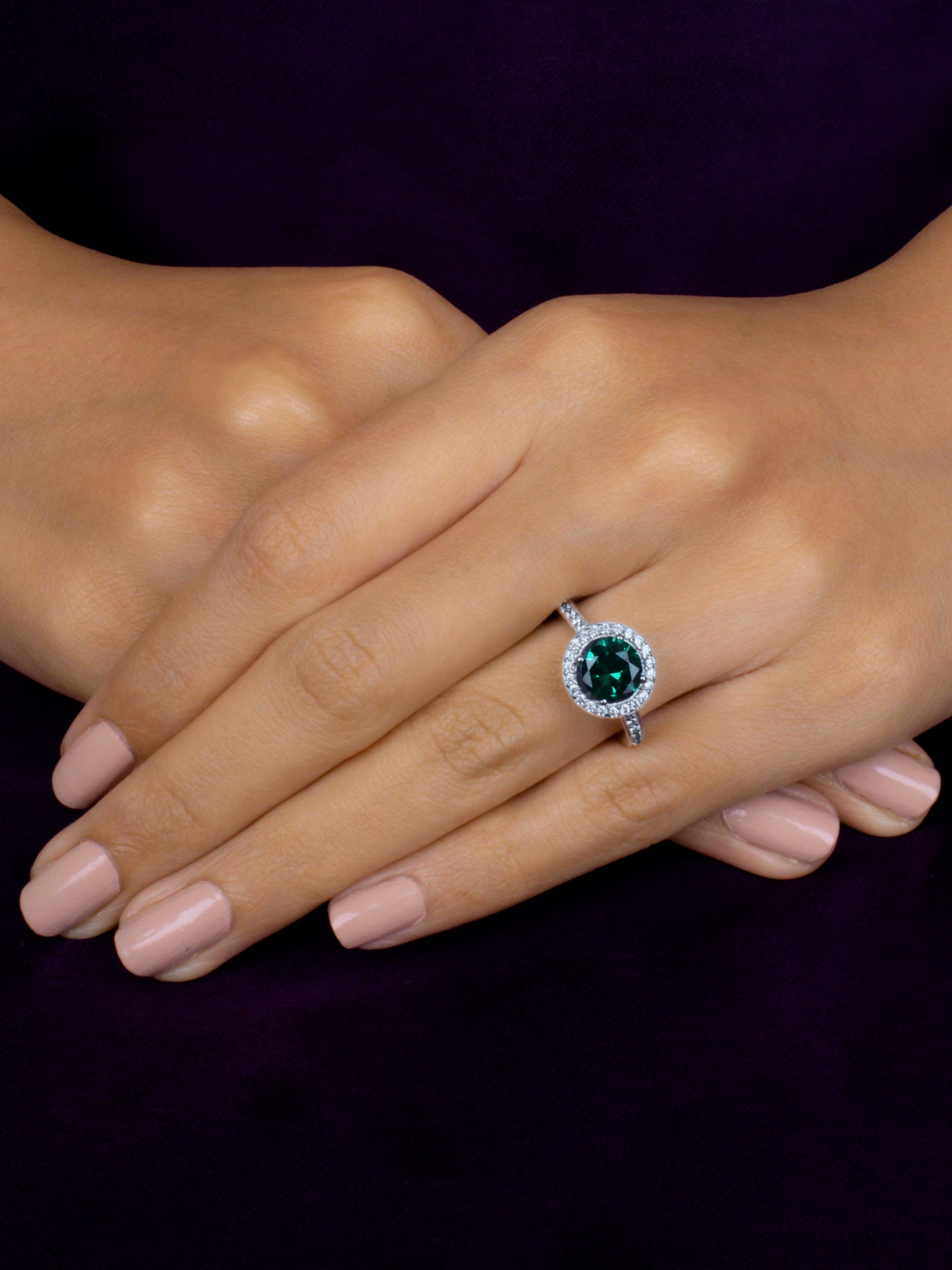 BOUQUET HALO EMERALD SOLITAIRE RING