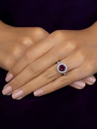 BOUQUET HALO SILVER RUBY RING